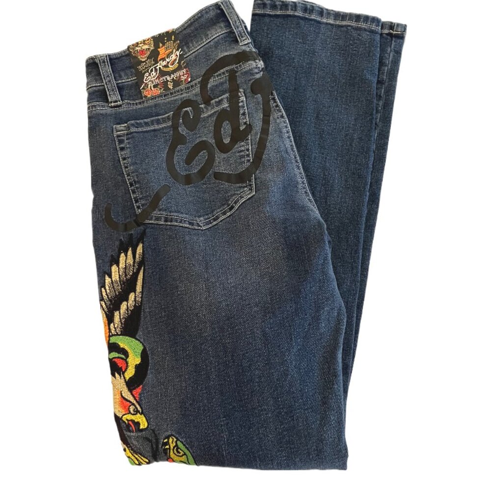 Ed Hardy Eagle Snake Y2K Embroidered Slim-Straignt Fit Womens Jeans. Size 30 NWT